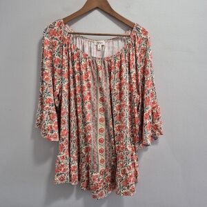 Style & Co Floral Boho Hippie Peasant Ruffle Blouse 3X